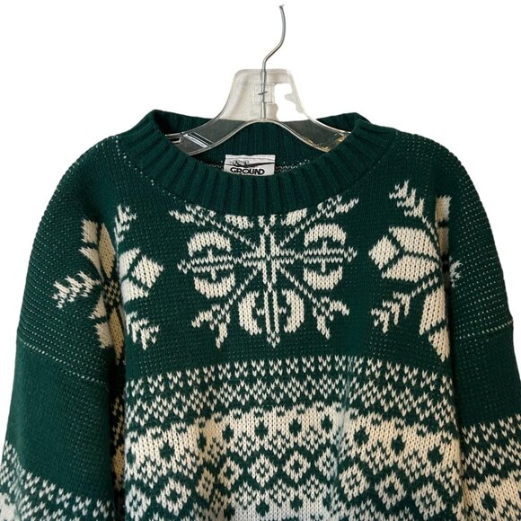 Boys Vintage Knit Sweater Size Large Fair Isle Green White USA Made Ground Contr - Picture 9 of 9